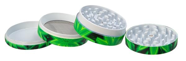 CNC Aluminium Grinder/Polinator, 50mm, 4-teilig, "Glow in the Dark - Leaf I (green)"